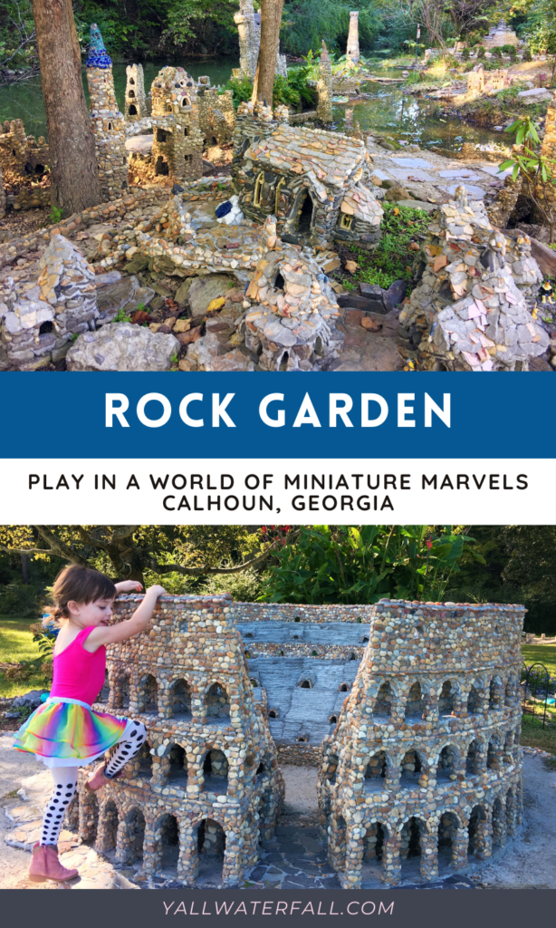a split image of miniature rock castles and the colosseum