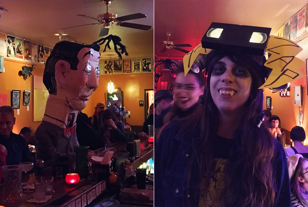 split image of paper mache pee-wee herman and count zapula
