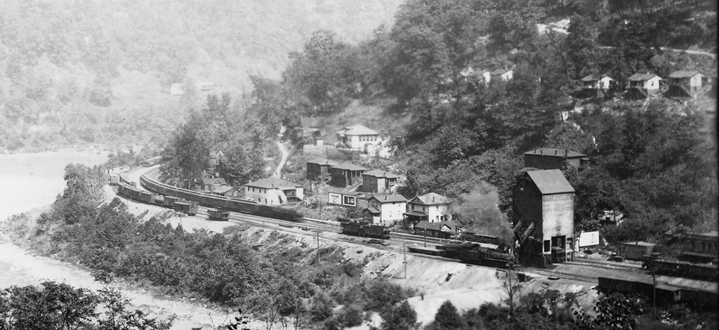 black and white photo of historic Thurmond West Virginia