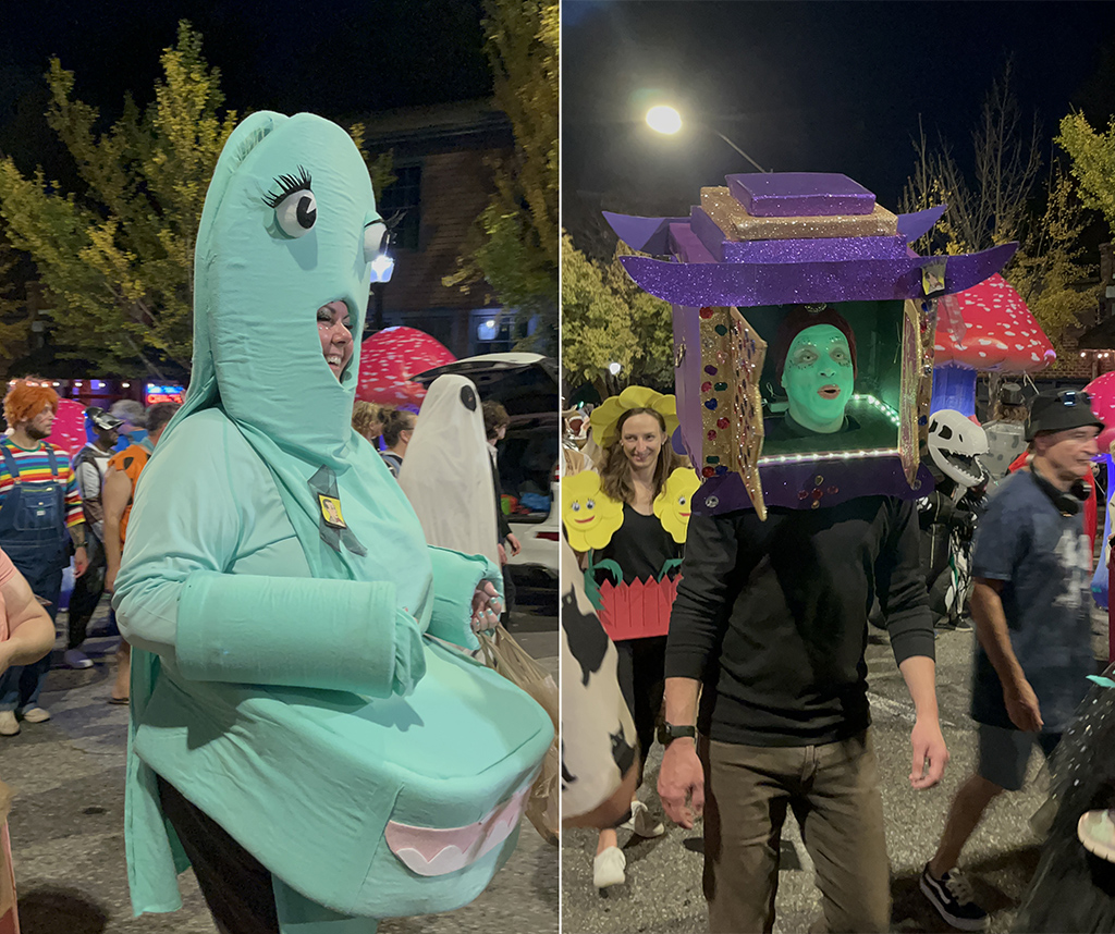 split image of pee-wee's playhouse characters