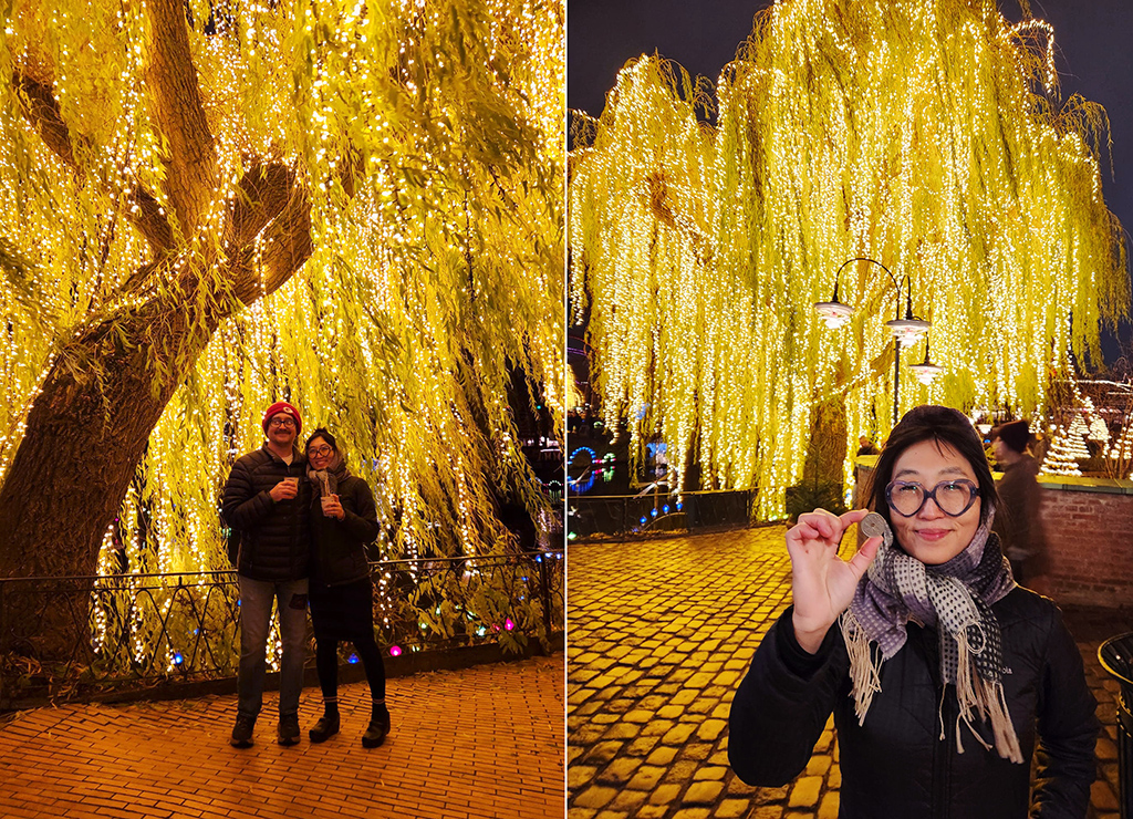 illuminated willow tree at Tivoli