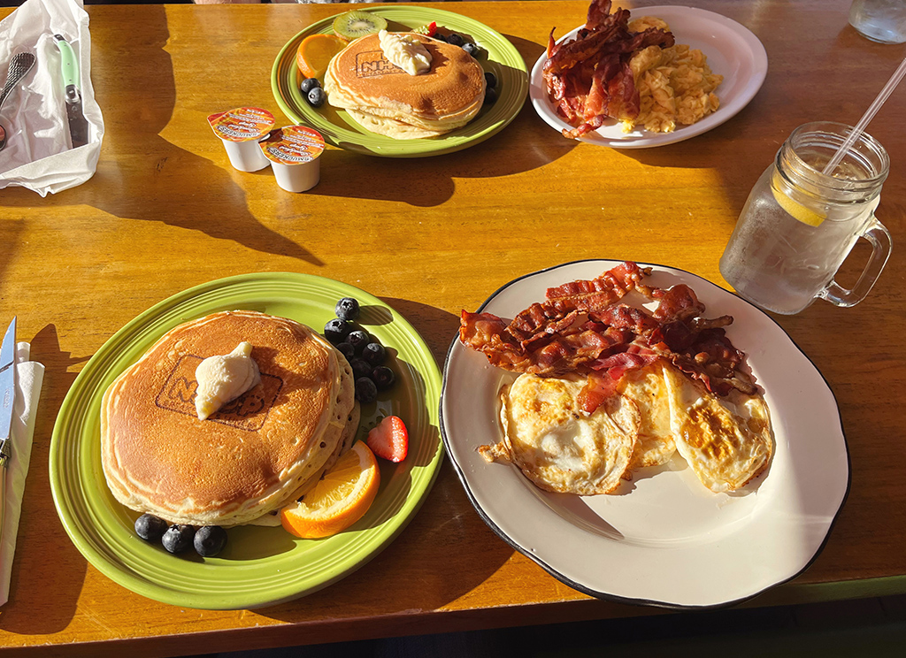 pancakes, bacon and eggs at the National House of Pancakes in Myrtle Beach