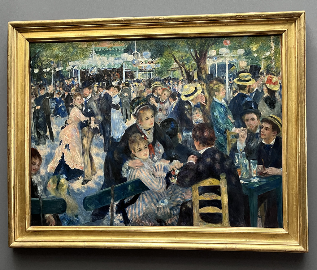a panting with dancers and diners outside