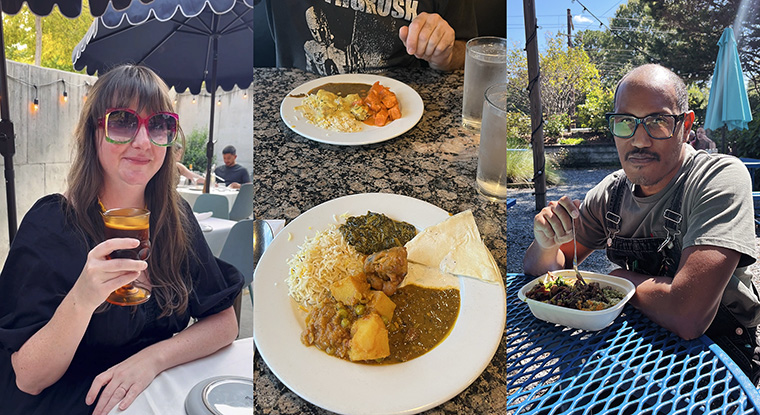 split image of drink and food at restaurants